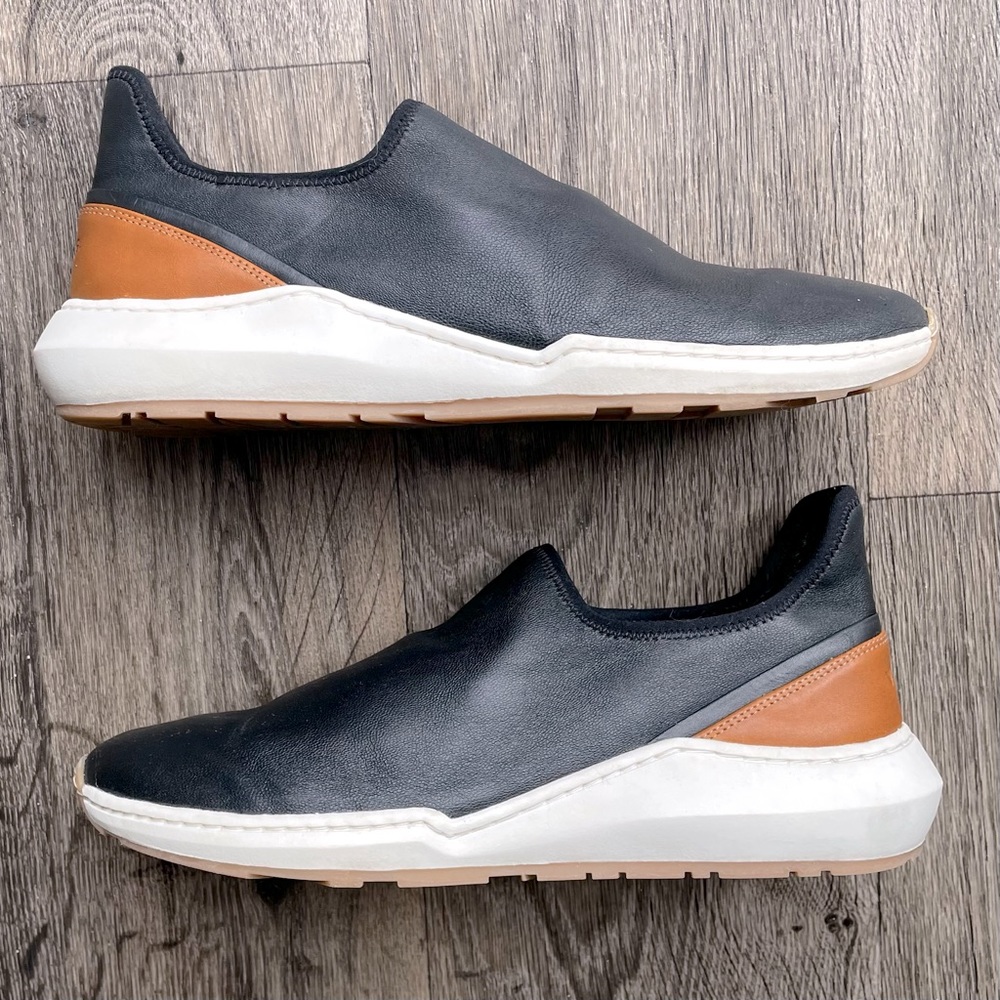 Vince Marlon Black Leather Slip on Sneakers Sz 9.5